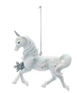 Kurt Adler Silver And White Unicorn Ornament