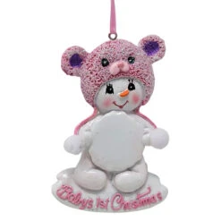 Kurt Adler Personalized Baby's 1st Christmas Pink Snowbear Ornament