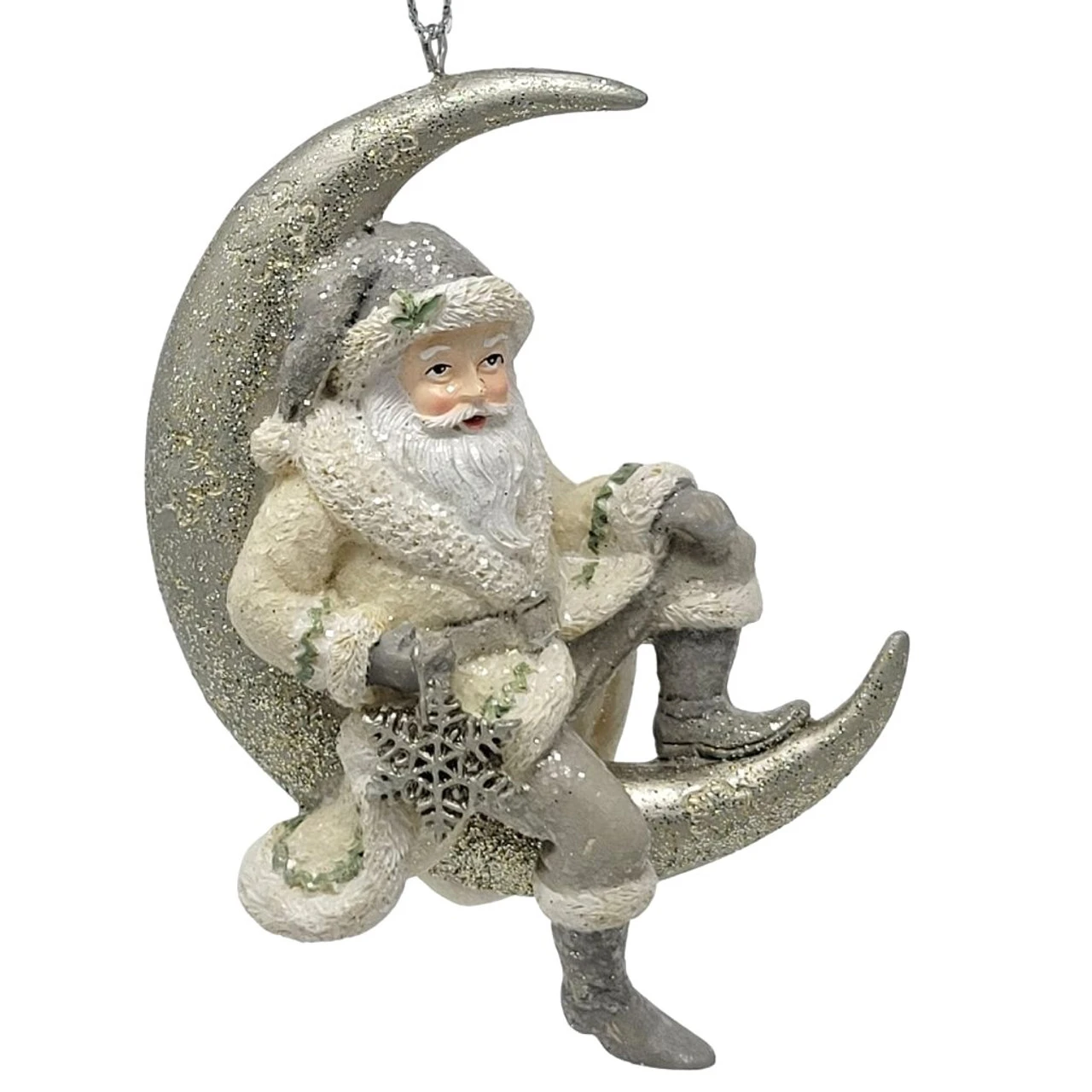 Kurt Adler Glittered Santa Sitting On Moon Ornament 1 Kurt Adler Glittered Santa Sitting On Moon Ornament