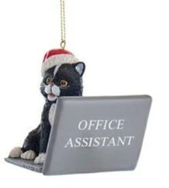 Kurt Adler Black Computer Cat With Santa Hat Ornament