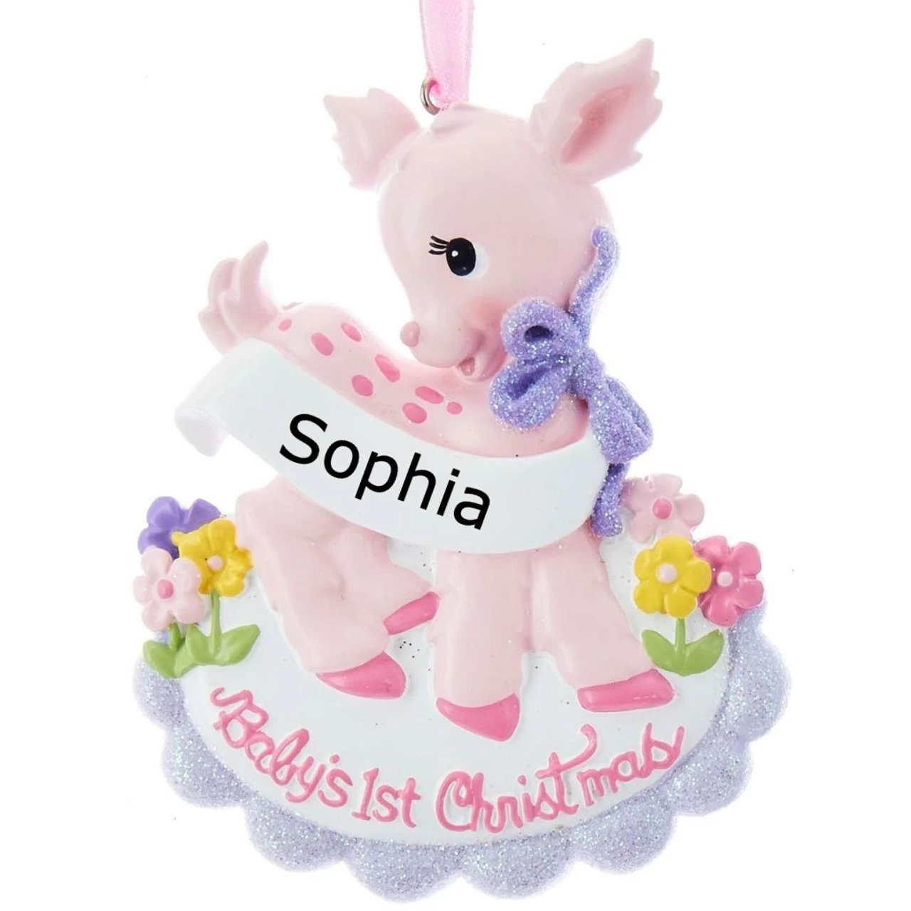Kurt Adler Personalized Pink Baby's 1st Christmas Deer Ornament - Image 2