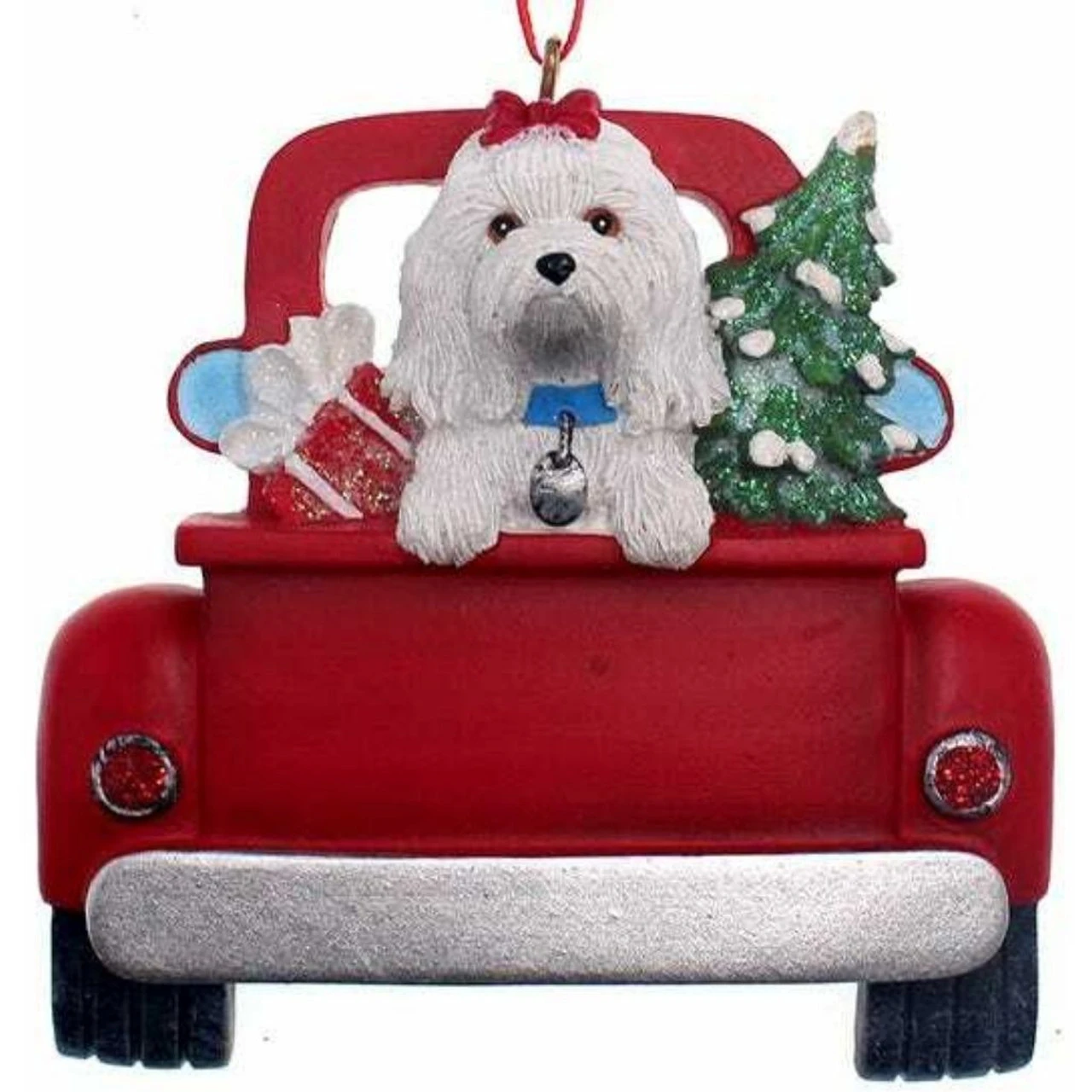 Kurt Adler Personalized Maltese In Back Of Truck Ornament 1 Kurt Adler Personalized Maltese In Back Of Truck Ornament