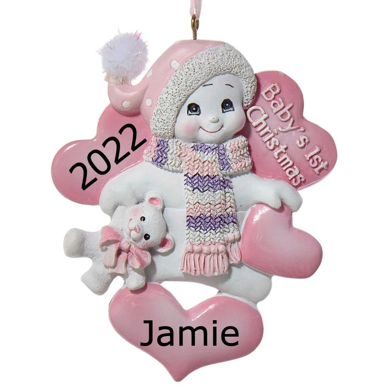 Kurt Adler Personalized Pink Baby's 1st Christmas Snowman Ornament - Image 2