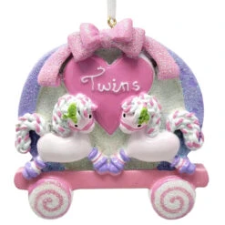 Kurt Adler Personalized Pink Baby Twins Horses Ornament