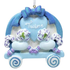 Kurt Adler Personalized Blue Baby Twins Horses Ornament