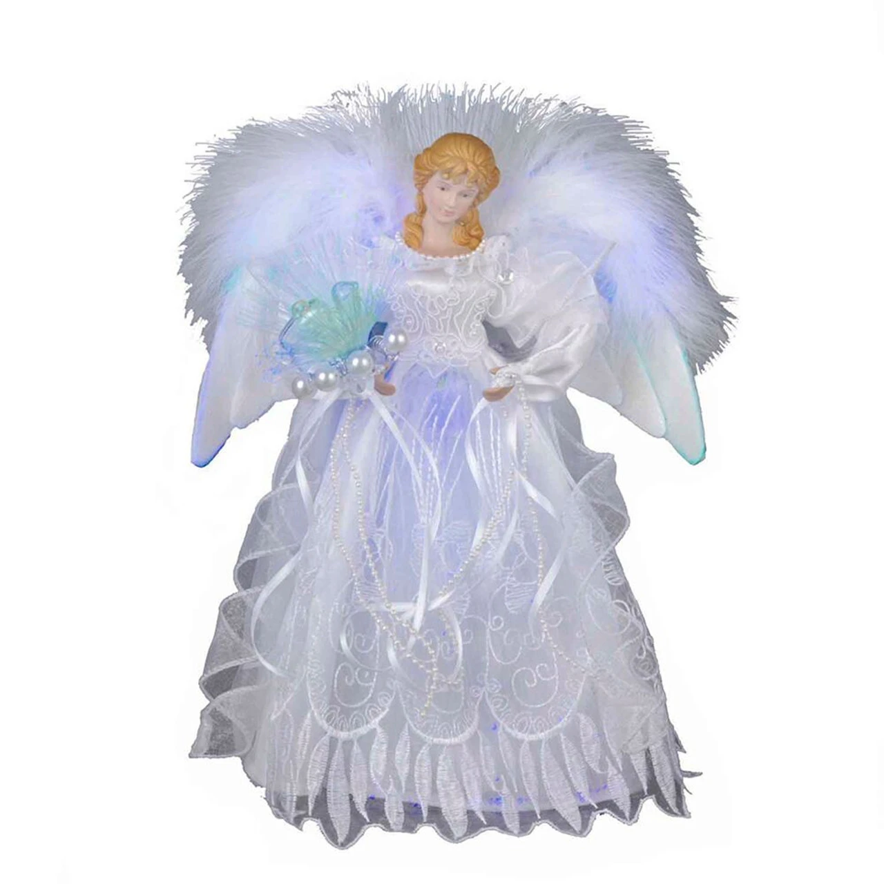 Kurt Adler 12" White And Silver Fiber Optic Angel Tree Topper 1 Kurt Adler 12" White And Silver Fiber Optic Angel Tree Topper