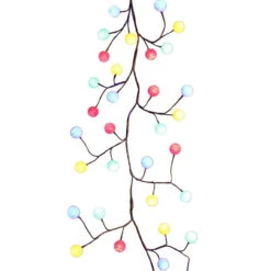 Kurt Adler 6 Foot Pre-Lit LED Garland With Multicolored Cotton Ball Lights
