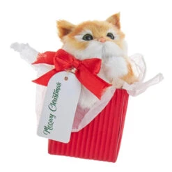 Kurt Adler Orange Furry Cat In Gift Box Ornament