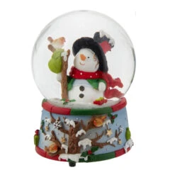 Kurt Adler Musical Snowman Wearing A Top Hat With Cardinal Water Globe