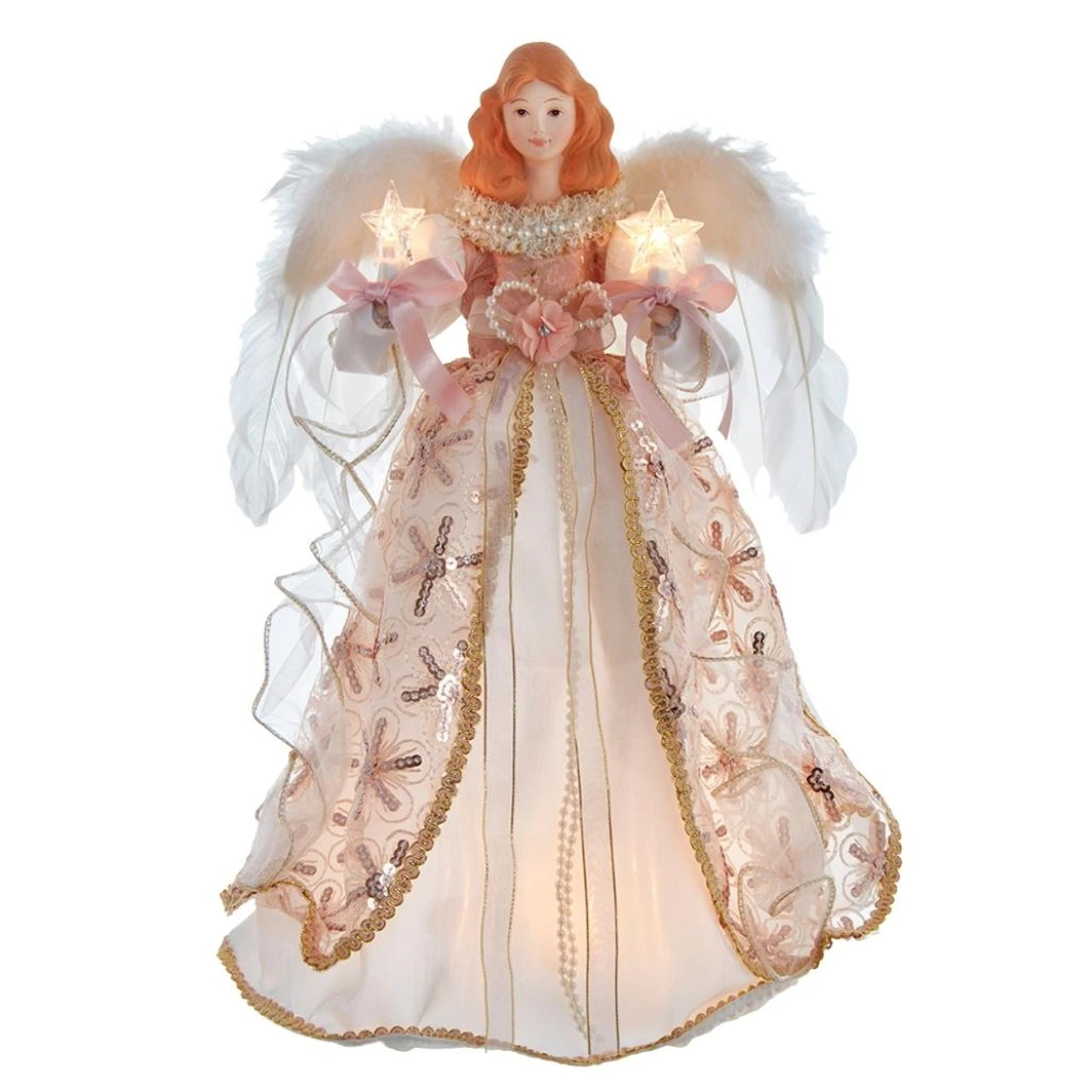 Kurt Adler 16" UL 10-Light Blush Boho Chic Angel Treetop 1 Kurt Adler 16" UL 10-Light Blush Boho Chic Angel Treetop