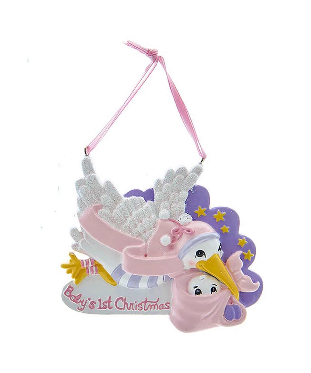 Kurt Adler Personalized Baby's 1st Christmas Pink Stork Ornament 1 Kurt Adler Personalized Baby's 1st Christmas Pink Stork Ornament