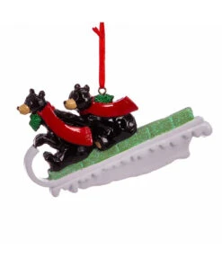 Kurt Adler Black Bear Sled Family Of 2 Ornament For Personalization